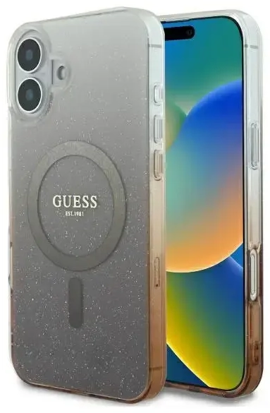 Guess GUHMP16SHGRCELW iPhone 16 6.1" brązowy|brown hardcase IML Glitter Gradient MagSafe