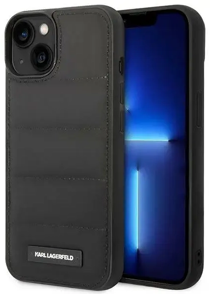 Karl Lagerfeld Quilted Puffy Metal Logo Case for iPhone 14 Black