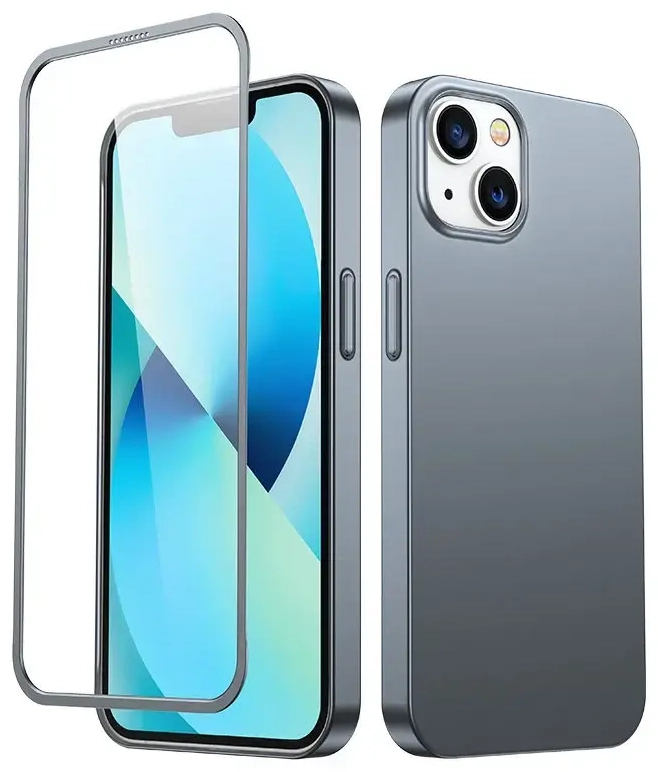 Joyroom 360 Full Case front and back cover for iPhone 13 + tempered glass screen protector grey (JR-BP927 tranish)