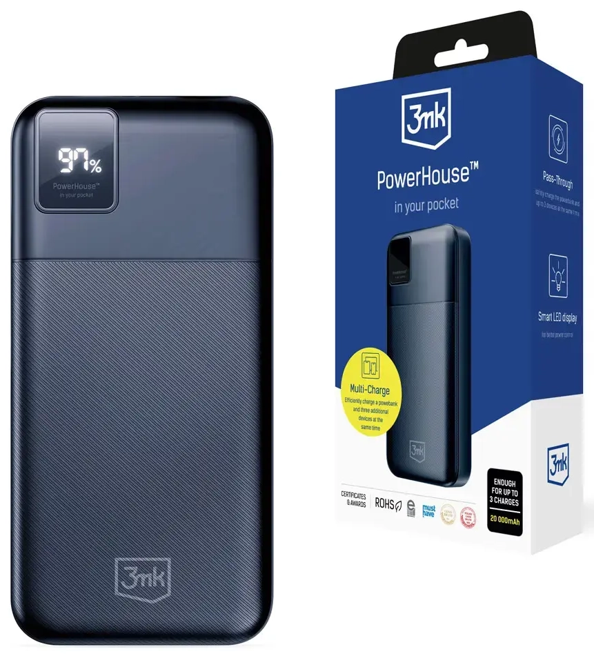 3MK PowerHouse ārējais akumulators (powerbank) | 20000 mAh | zils