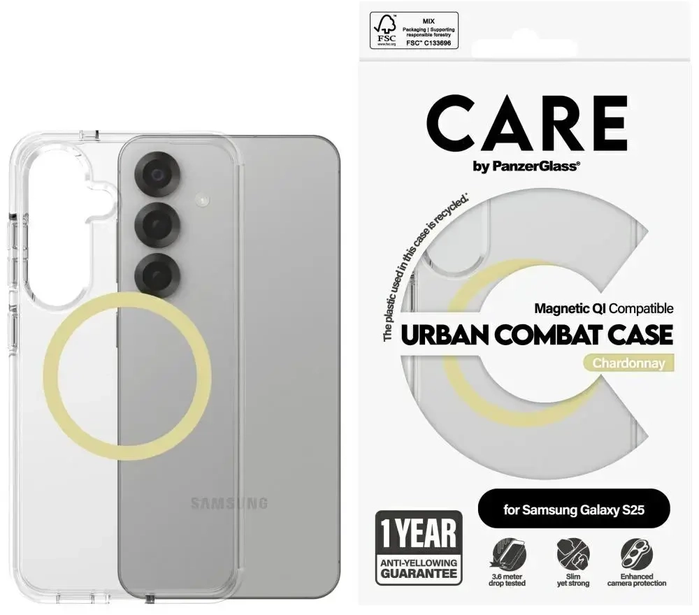 Etui CARE by PanzerGlass Flagship Urban   Combat Chardonnay QI do Samsung Galaxy S25 przezroczysty