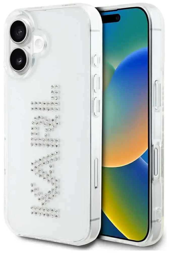 Karl Lagerfeld IML Rhinestones Logo telefona maciņš priekš iPhone 16 caurspīdīgs