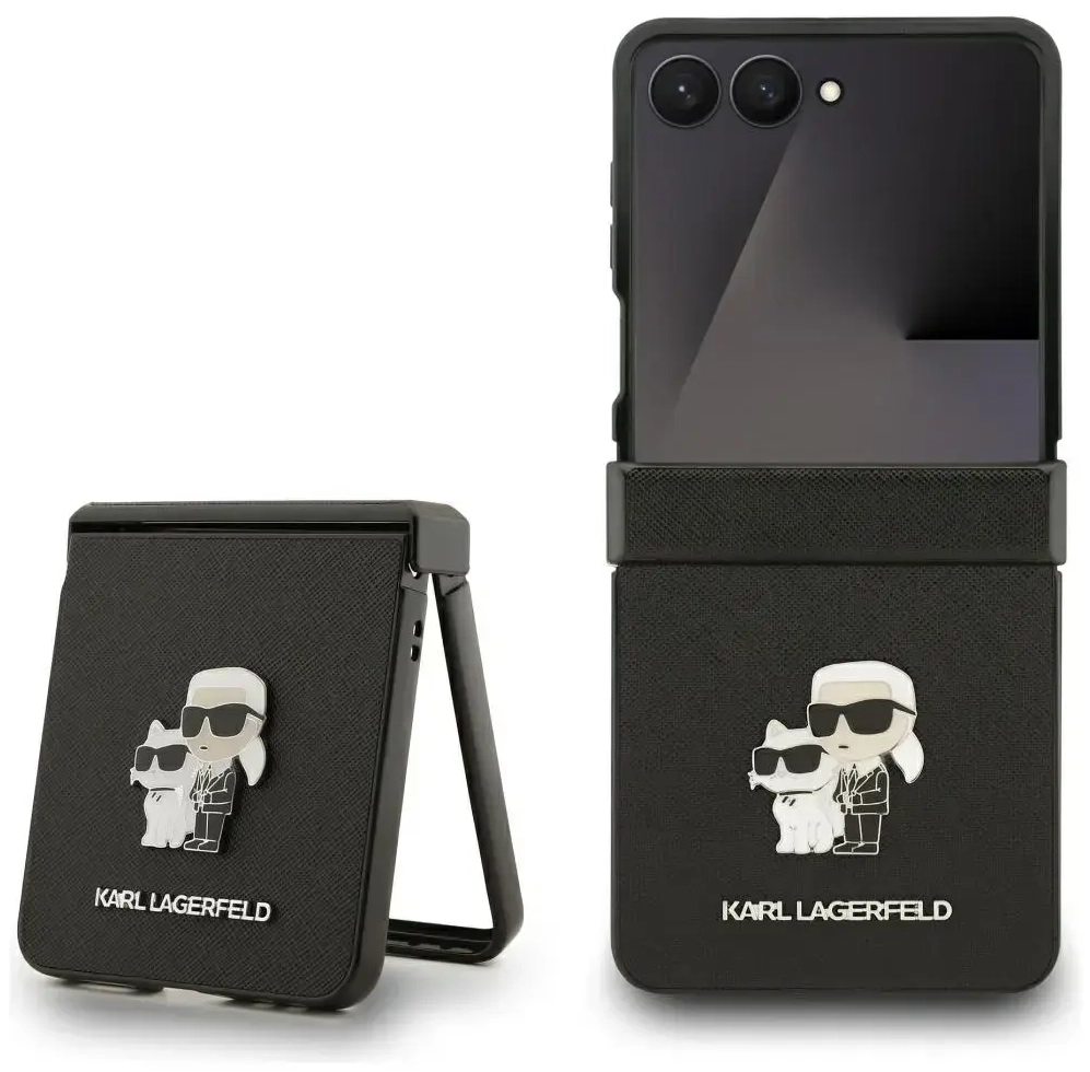 Karl Lagerfeld Saffiano Karl&Choupette Pin Case for Samsung Galaxy Z Flip7 Black