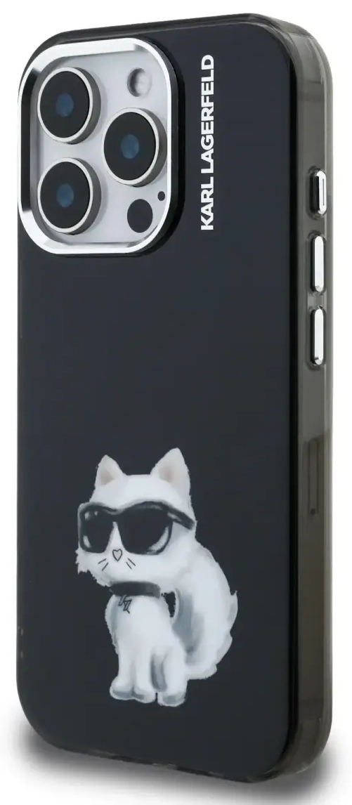 Karl Lagerfeld IML Aquarelle Choupette dėklas iPhone 15 Pro Max, juodas