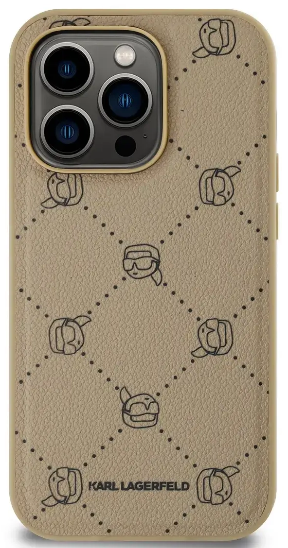 Karl Lagerfeld PU Karl Heads Pattern MagSafe Case for iPhone 14 Pro Max Beige