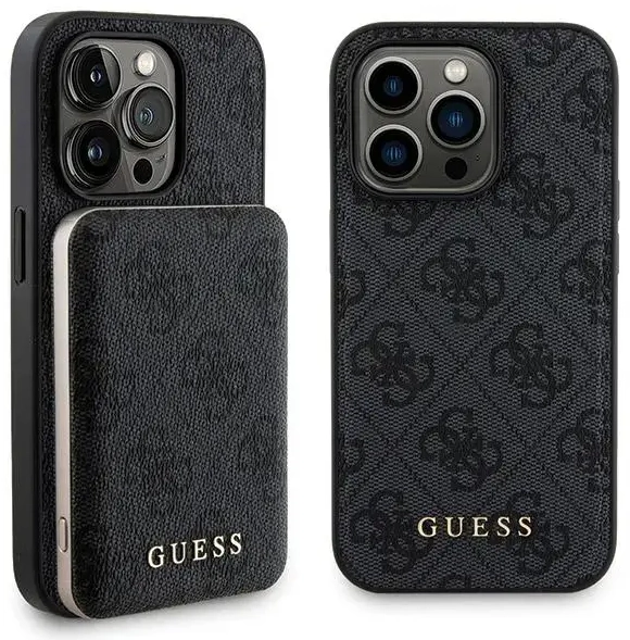 Zestaw Guess GUBPM5P15L4GEMGK iPhone 15 Pro 6.1" hardcase + Powerbank 5000mAh MagSafe czarny|black 4G Metal Logo