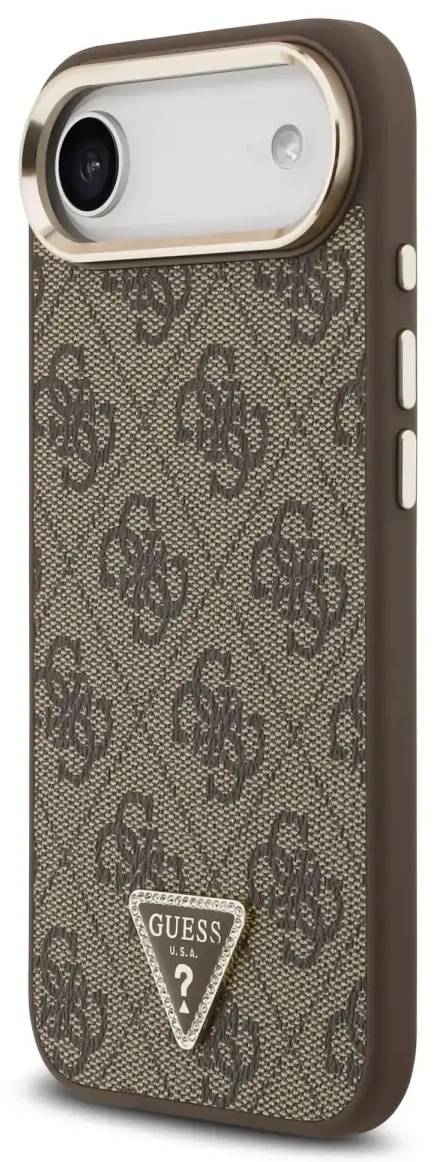 Guess PU Leather 4G Strass Triangle Logo Gold Frame MagSafe Case for iPhone Air Brown