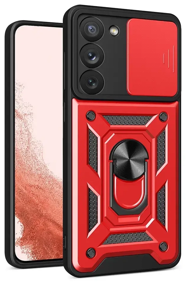Hybrid Armor Camshield case for Samsung Galaxy S23+ armored cover with camera cover red