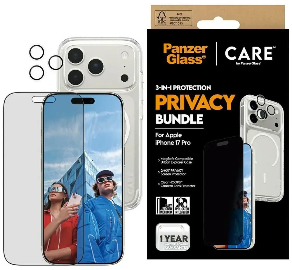 Zestaw ochronny CARE by PanzerGlass      Flagship Privacy 3w1 Etui+Szkło Prywatyzujące+Lens do iPhon