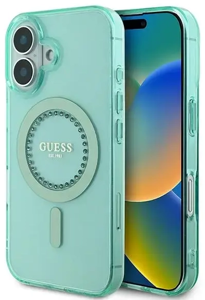 Guess GUHMP16MPFTDTEN iPhone 16 Plus 6.7" zielony|green hardcase IML Rhinestones MagSafe