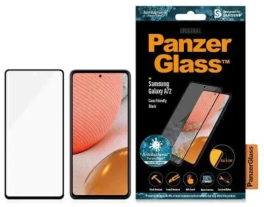 PanzerGlass E2E Microfracture Sam A72 A725 dėklui pritaikytas antibakterinis juodas