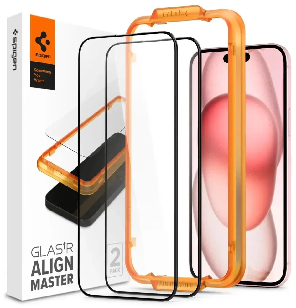Spigen ALM ekrano apsauginis stiklas iPhone 15 Plus juodas