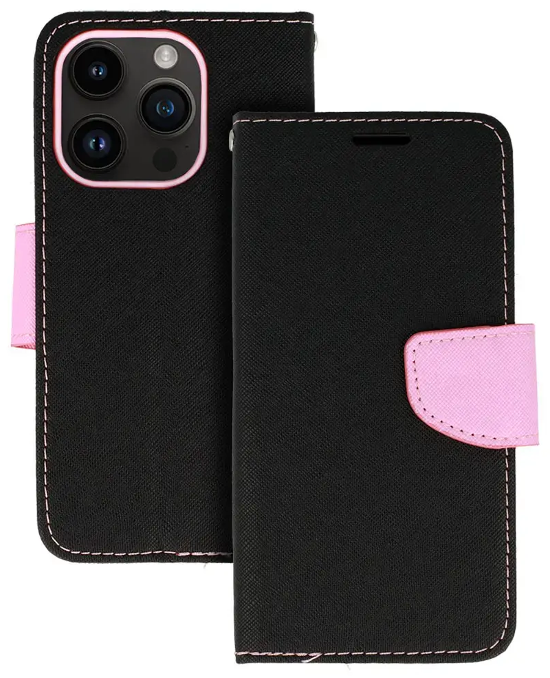 Fancy book type phone case for iPhone 13 Pro black pink