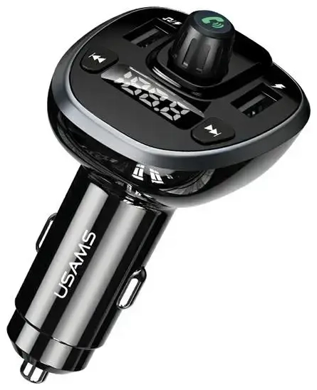 USAMS Zestaw głośnomówiący C21 z transmiterem FM, Bluetooth 5.0, MP3, 2xUSB 3,4A czarny|black CC115GC01 (US-CC115)