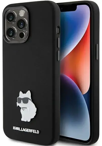 Karl Lagerfeld KLHCP15XSMHCNPK iPhone 15 Pro Max 6,7" melns silikona Choupette Metal Pin