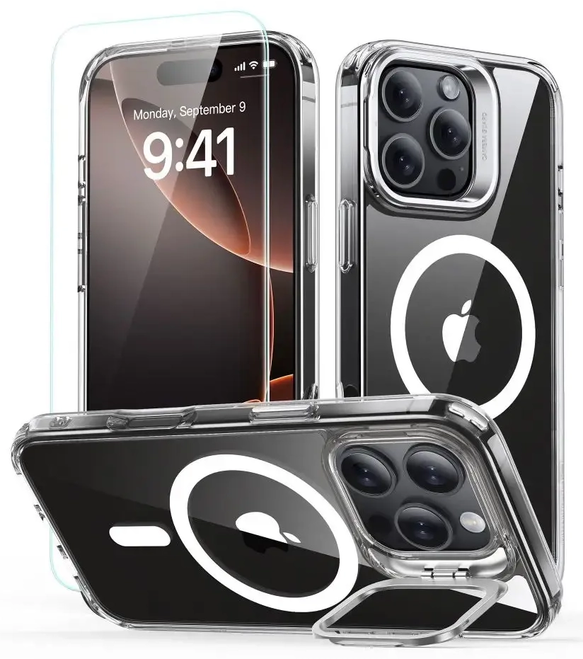 ESR Classic Hybrid Kickstand Halolock MagSafe Case Set with Stand + Tempered Glass for iPhone 16 Pro - Clear