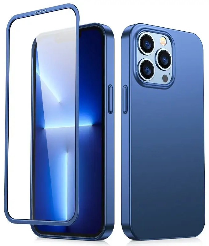 Joyroom 360 Full Case front and back cover for iPhone 13 Pro + tempered glass screen protector blue (JR-BP935 blue)