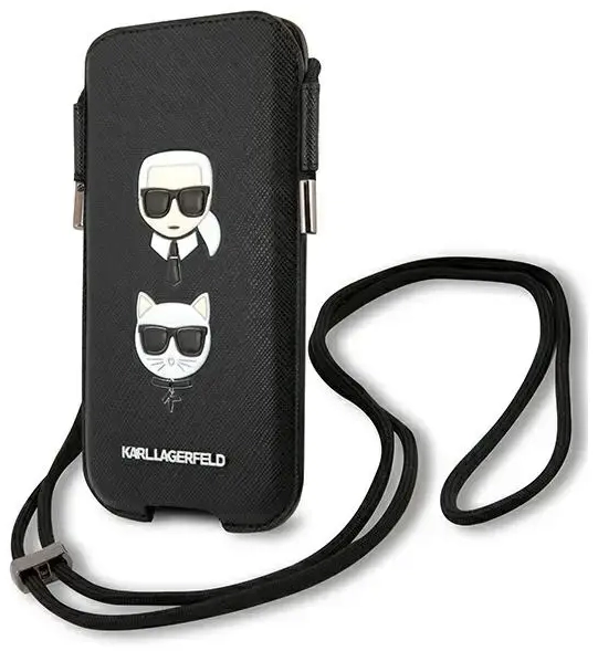 Karl Lagerfeld Torebka KLHCP12MOPHKCK 6,1" czarny|black hardcase Saffiano Ikonik Karl&Choupette Head