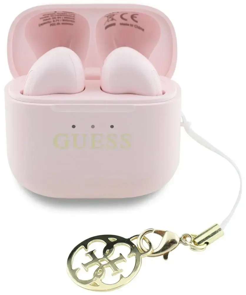 Słuchawki TWS Guess Glossy Effect         Printed Classic Logo & Charm różowy
