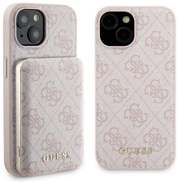 Zestaw Guess GUBPM5P15S4GEMGP iPhone 15 6.1" hardcase + Powerbank 5000mAh MagSafe różowy|pink 4G Metal Logo