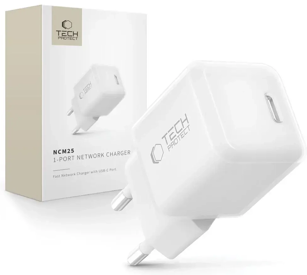 Tech-Protect NCM25 tīkla lādētājs | 25W | PD | USB-C | balts