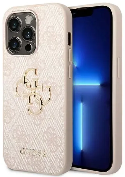 Guess PU 4G Metal Logo dėklas iPhone 14 Pro, rožinis