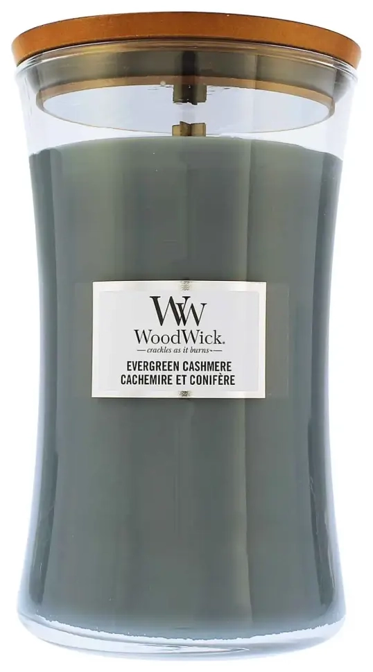 Kvapioji žvakė WoodWick Evergreen Cashmere su medine dagtimi 609 g