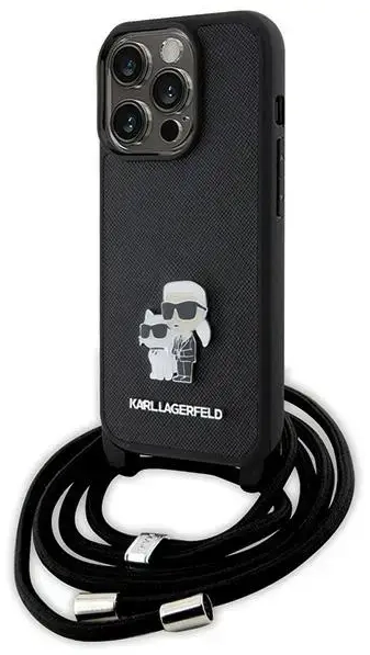 Karl Lagerfeld KLHCP15LSAKCPSK iPhone 15 Pro 6.1" hardcase czarny|black Crossbody Saffiano Metal Pin Karl & Choupette