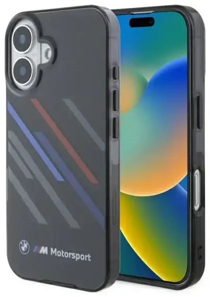 BMW BMHCP16M23HTRAK iPhone 16 Plus 6.7" czarny|black hardcase Motosport IML Random Stripes