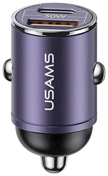 USAMS C38 CC206CC02 automašīnas lādētājs | 30W | PD | USB-A, USB-C | violets