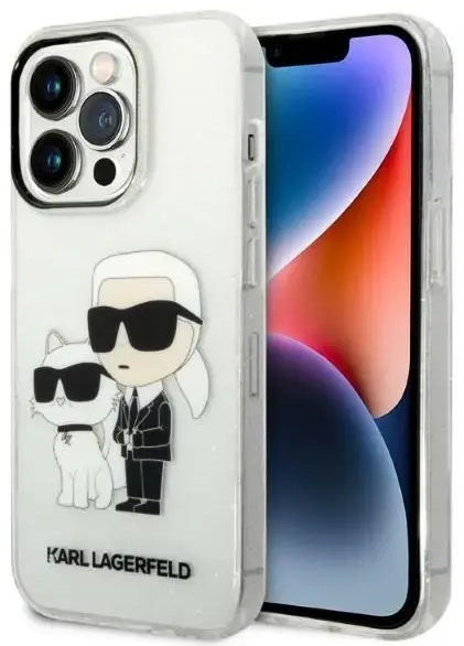 Karl Lagerfeld IML Glitter Karl and Choupette NFT Case for iPhone 14 Pro Transparent