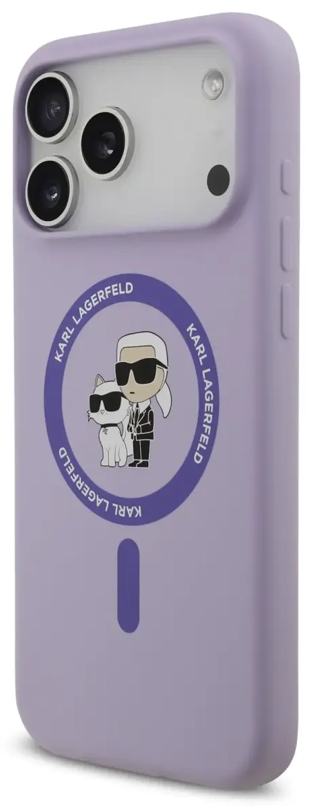Karl Lagerfeld Liquid Silicone Karl and Choupette MagSafe Case for iPhone 17 Pro Max Purple