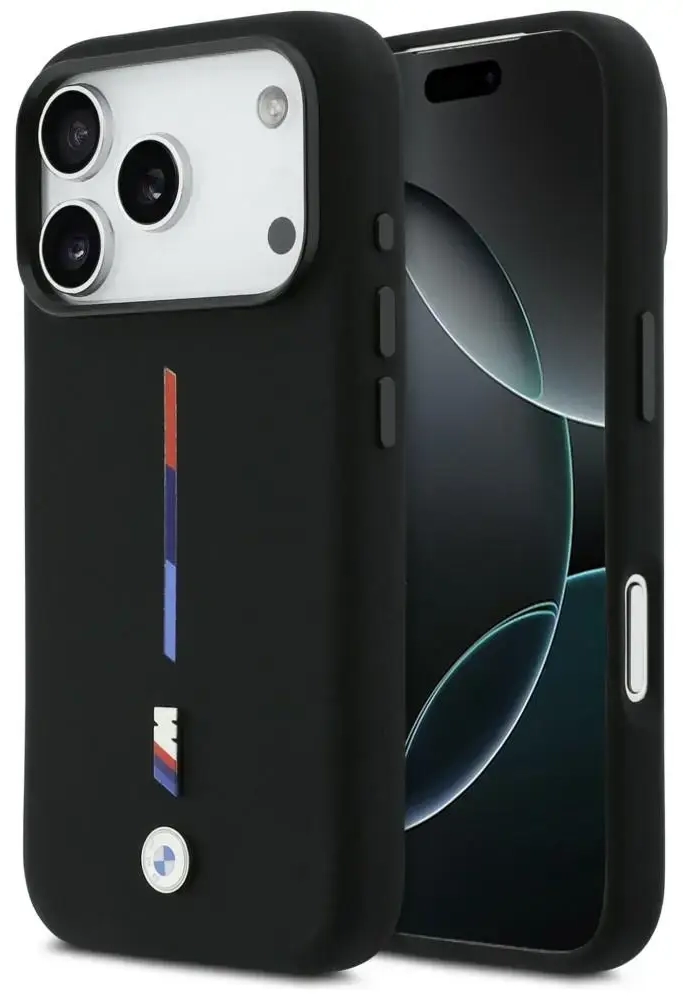 BMW M Silicon Tricolor Line MagSafe Case for iPhone 17 Pro Black
