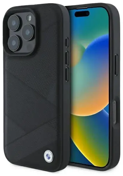 BMW BMHCP16X23RCGPK iPhone 16 Pro Max     6.9" czarny|black hardcase Sign Leather Crossing Lines Pattern