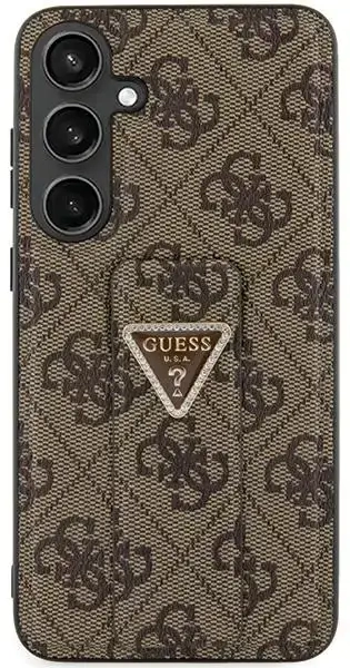 Guess GUHCS24LPGS4TDW S24 Ultra S928 brązowy|brown hardcase Grip Stand 4G Triangle Strass