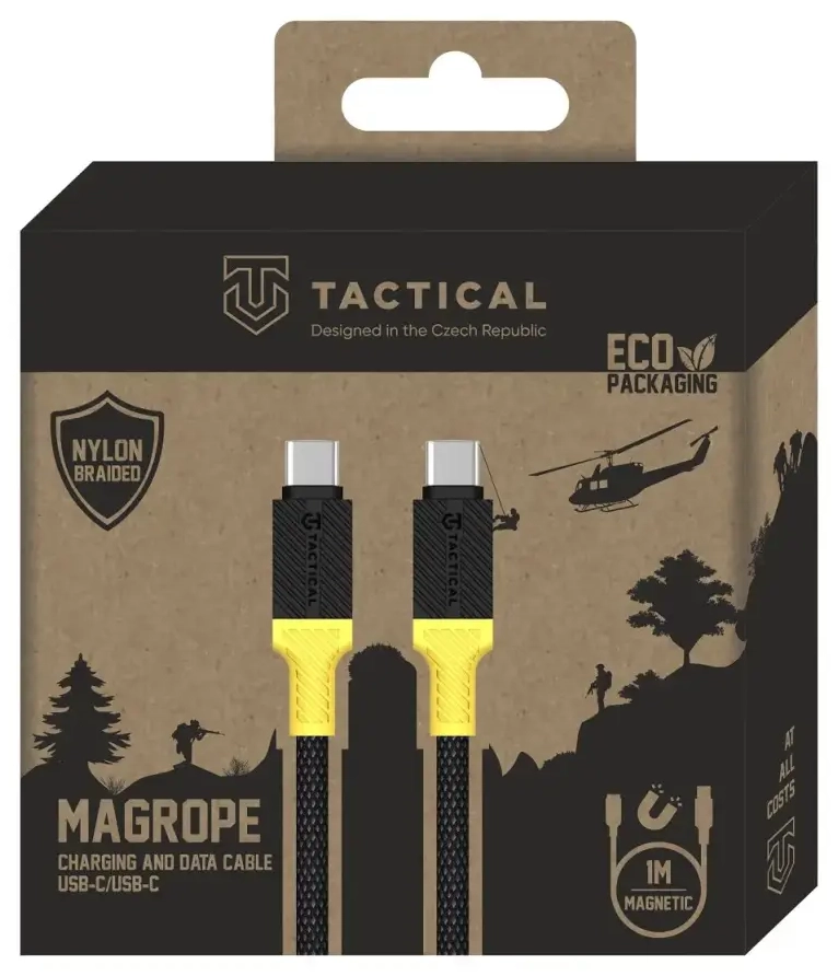 Tactical MagRope datu pārraides un uzlādes vads | USB-C uz USB-C | 1m | melns, dzeltens