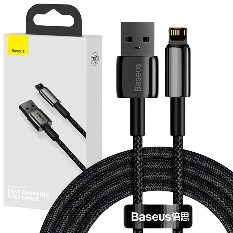 Baseus Tungsten Gold datu pārraides un uzlādes vads | USB-A uz Lightning | 12W | 2m | melns