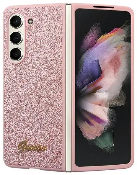 Guess GUHCZFD5HGGSHP F946 Z Fold5 różowy|pink hardcase Glitter Script