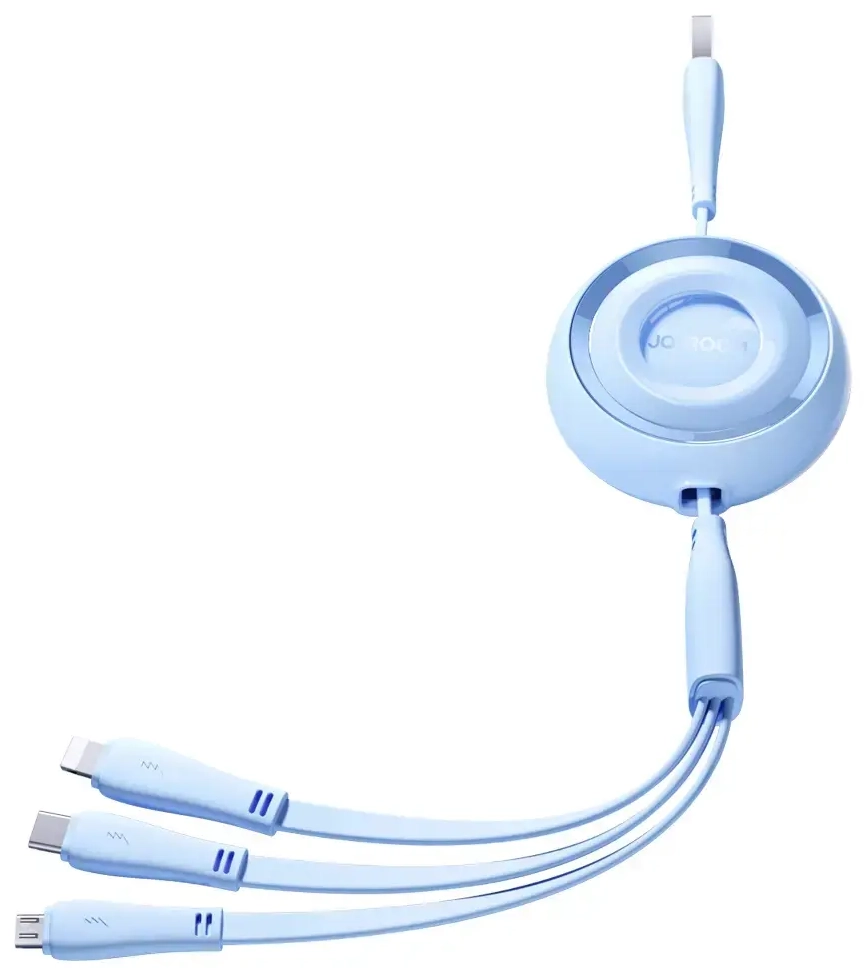 „Joyroom S-A40“ 3-in-1 duomenų perdavimo ir įkrovimo laidas | USB-A į USB-C, „Lightning“, „Micro USB“ | 15 W | 1 m | mėlynas