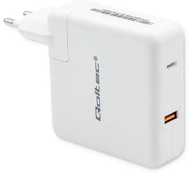 Qoltec GaN FAST kelioninis įkroviklis | 108W | GaN | USB-C | baltas