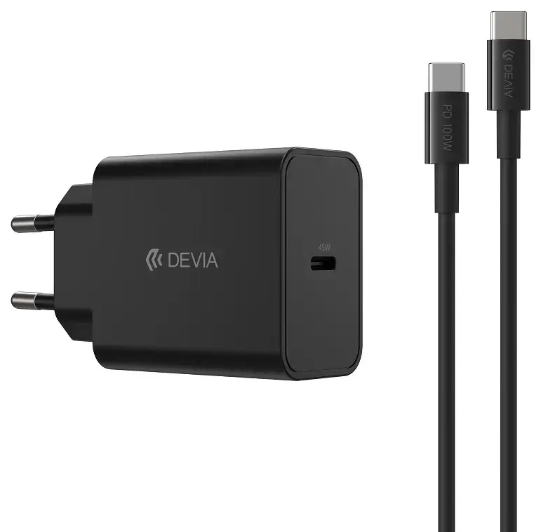 Devia Rocket reisilaadija | 45W | PD | USB-C | USB-C kuni USB-C kaabliga komplektis | must