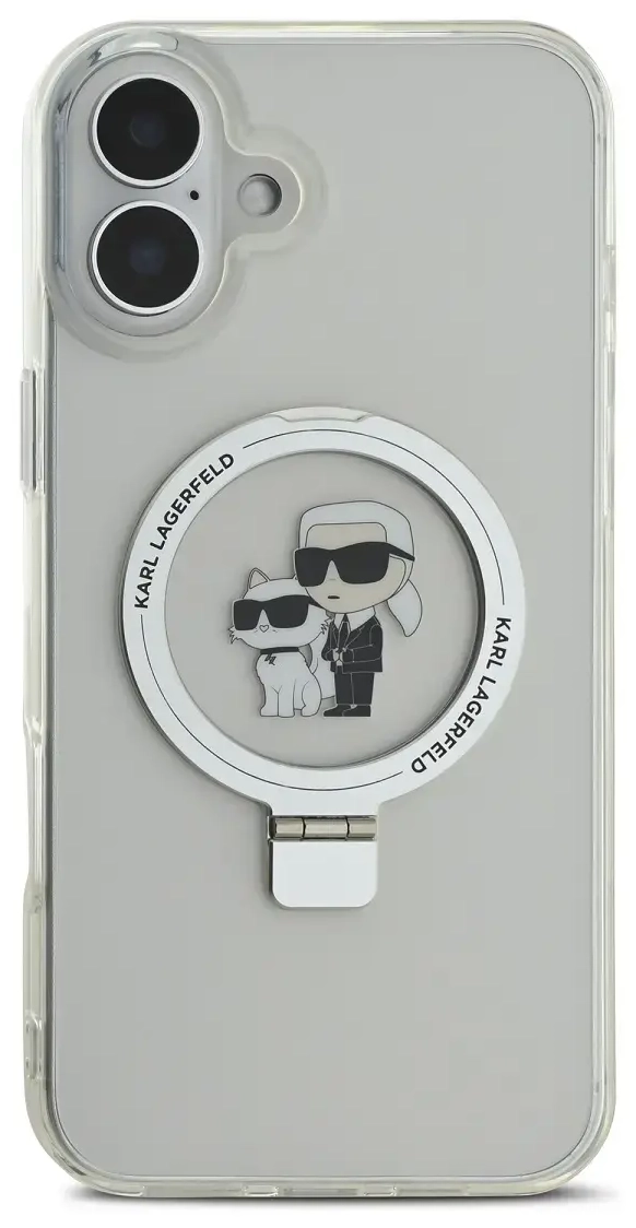 Karl Lagerfeld Ringstand Karl and Choupette MagSafe Case for iPhone 16 White
