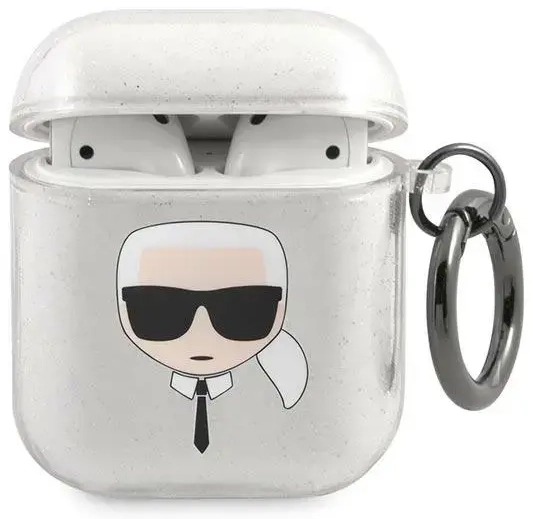 Karl Lagerfeld KLA2UKHGS AirPods 1|2 cover srebrny|silver Glitter Karl`s Head