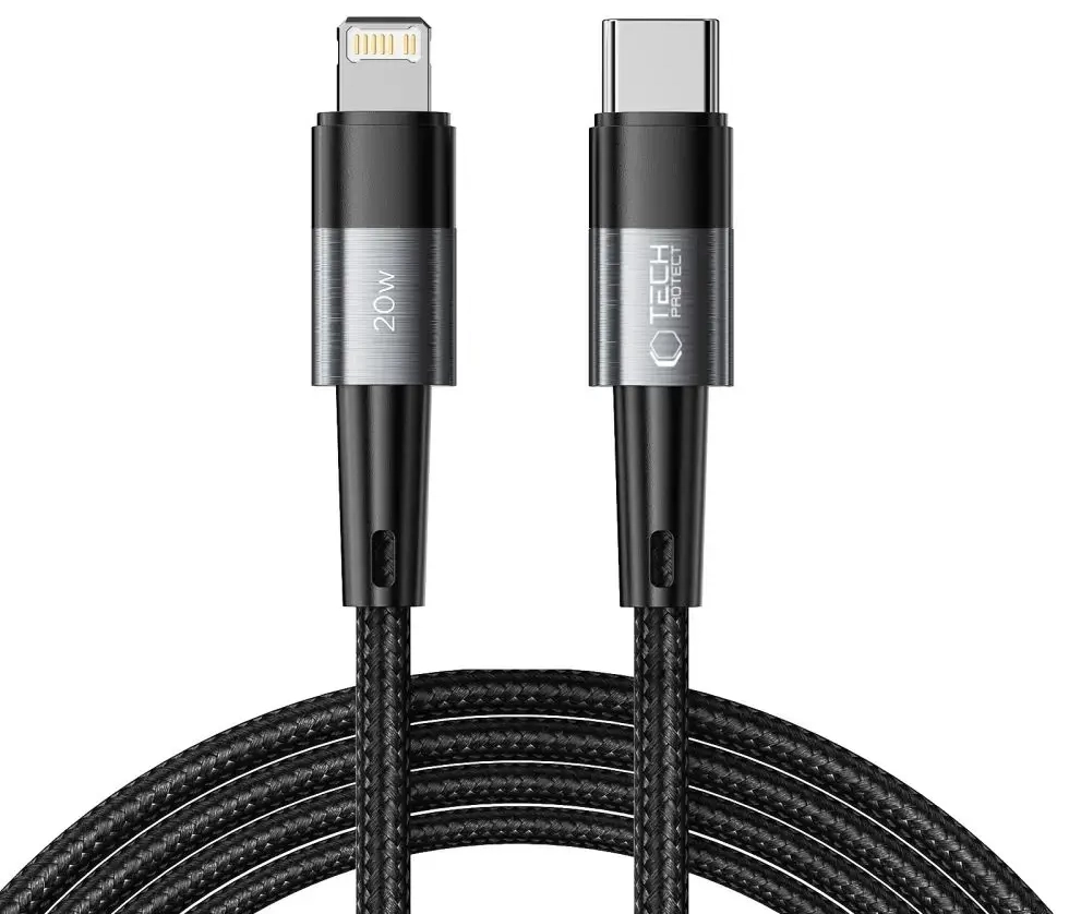 Tech-Protect UltraBoost duomenų perdavimo ir įkrovimo laidas | USB-C į Lightning | 20W | 2m | pilkas
