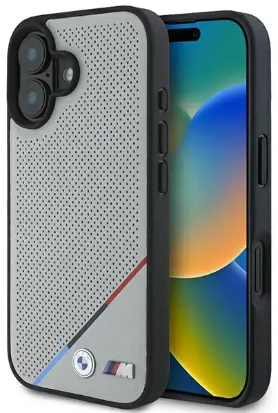 BMW BMHMP16S23PUPDG iPhone 16 6.1" szary|grey hardcase M Perforated Tricolor Line MagSafe