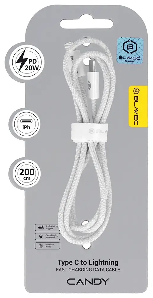 Blavec CCA-CL24W20 andmeedastus- ja laadimiskaabel | USB-C kuni Lightning | PD | 20W | 2m | valge
