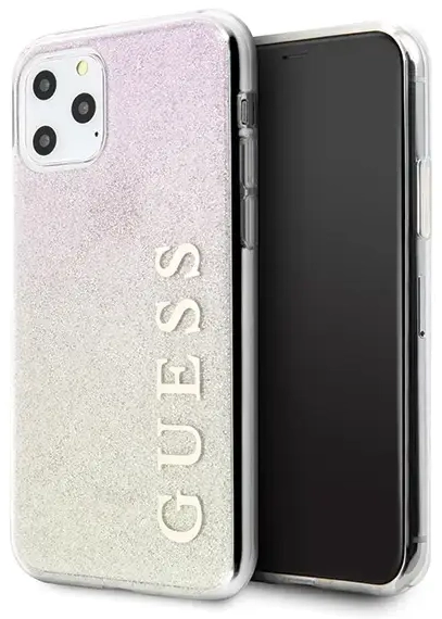 Guess GUHCN58PCUGLGPI Hard Gradient Glitter Case Aizsargapvalks Priekš Apple iPhone 11 Pro Rozā - Zeltains