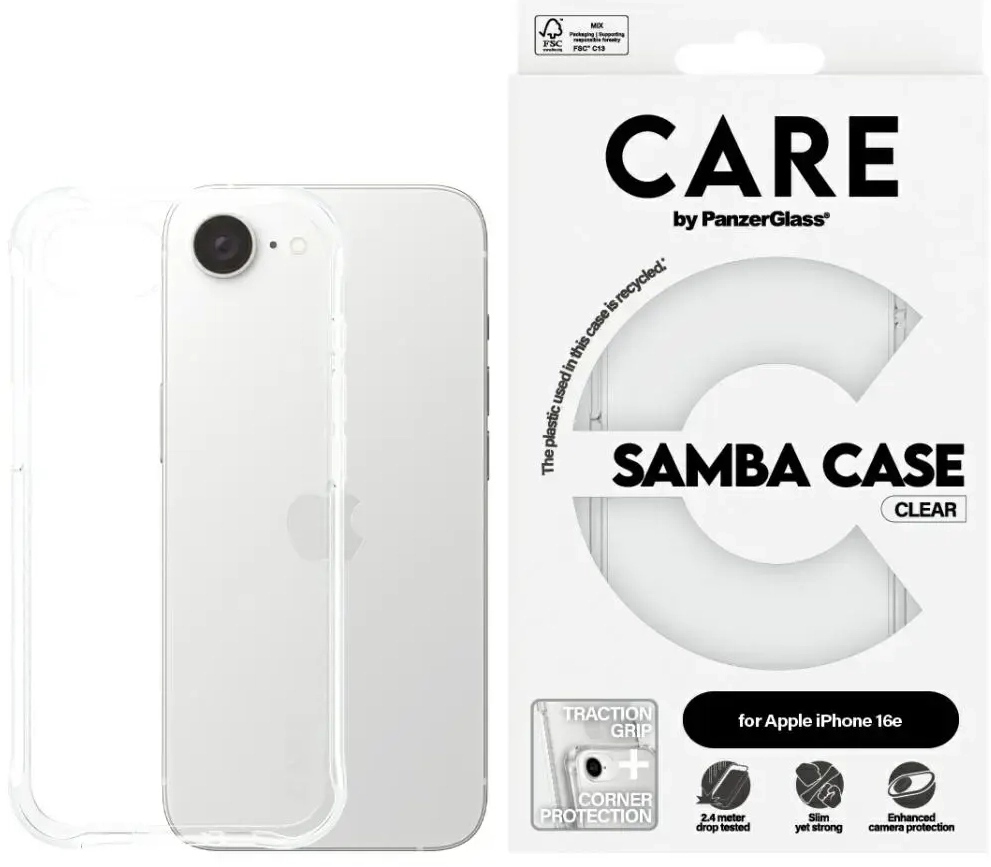 CARE by PanzerGlass Fashion ümbris iPhone 16e jaoks, läbipaistev
