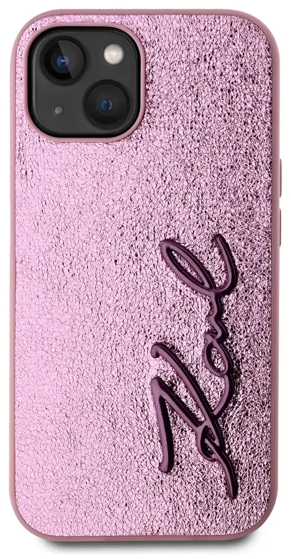 Karl Lagerfeld Wrinkled PU Signature Logo Case for iPhone 15 Pink