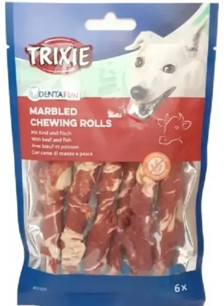 Skanėstas šunims: Trixie Denta Fun Marbled Beef Chewing Rolls, 12 cm, 6 vnt. | 70 g